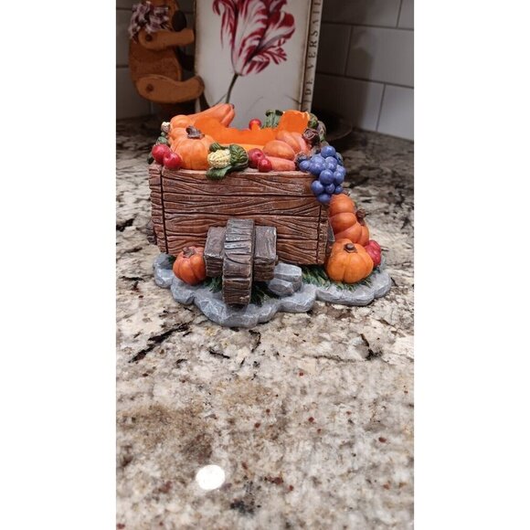 Fall Candle Holder Pumpkins Grapes Squash Home Decor In Wheelbarrow Cart - Picture 4 of 16